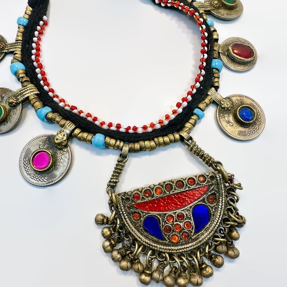 Vintage Afghan Coin Necklace: Middle Eastern Belly Dance Jewels Ethnic Boho - Picture 4 of 6